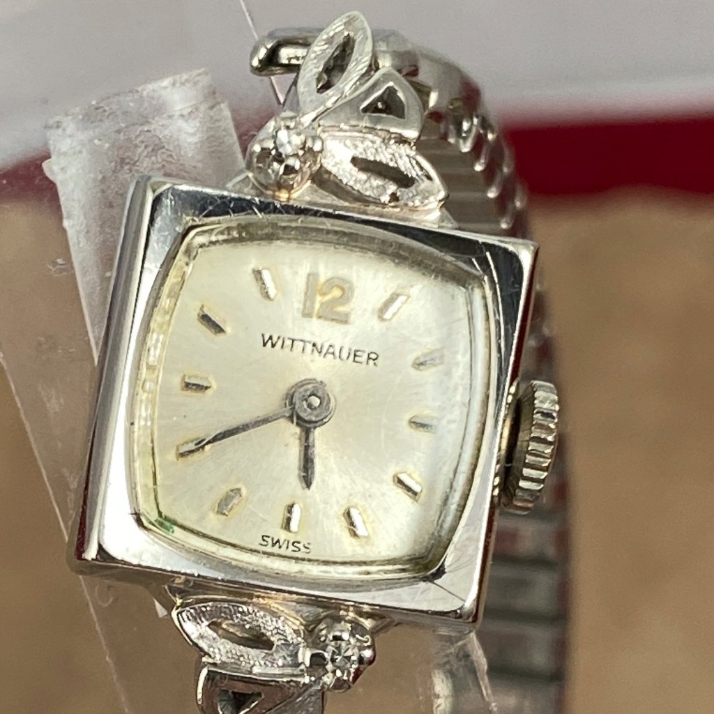 Vintage Swiss Wittnauer Square Case 10k White Gold Filled Watch